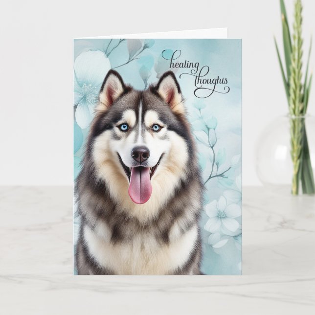 Carte Siberian Husky Dog Botanical Blooms Get Well (Devant)