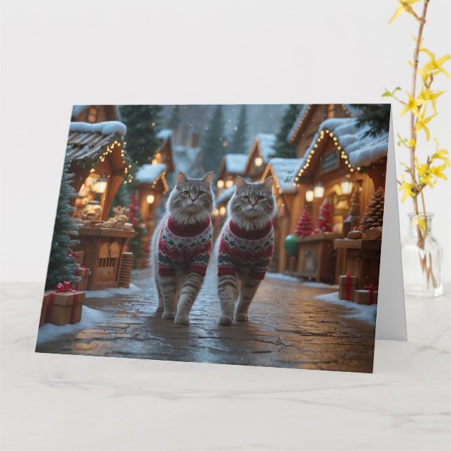 Carte Sibérie Chats Noël Fête de la Neige (Fleur jaune)