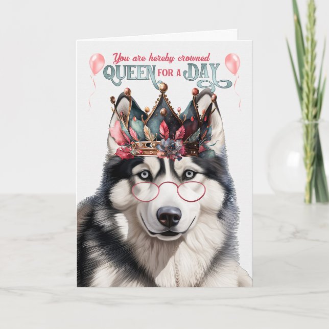 Carte Sibérie Husky Dog Queen pour jour drôle anniversai (Devant)
