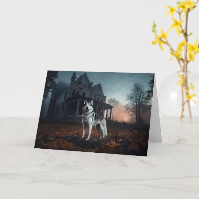 Carte Sibérie Husky Halloween effraie (Fleur jaune)