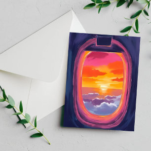Carte Siège Fenêtre Coucher de Soleil Avion Voyage Peint