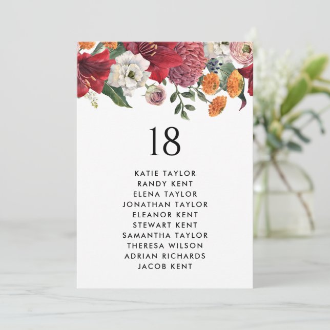 Carte Sièges de table Mariage pour Amaryllis et Mums bot (Debout devant)