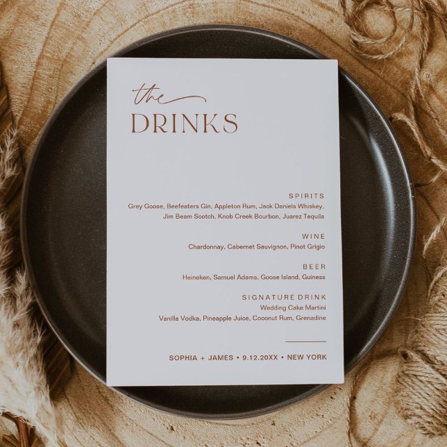 Carte SIENNA Mariage Drink Menu 5x7 (Créateur téléchargé)