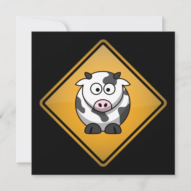Carte Signal d'avertissement de vache à dessin (Devant)