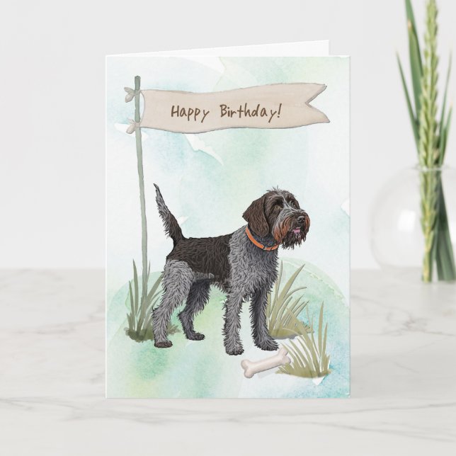 Carte SIGNE D'ANNIVERSAIRE à poils durs Pointeur Griffon (Devant)