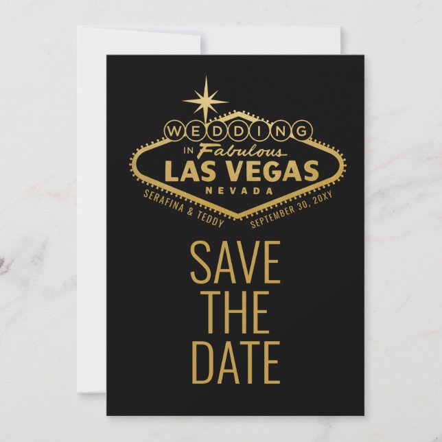 Carte Signe Mariage Las Vegas Gold Photo Enregistrer la  (Devant)
