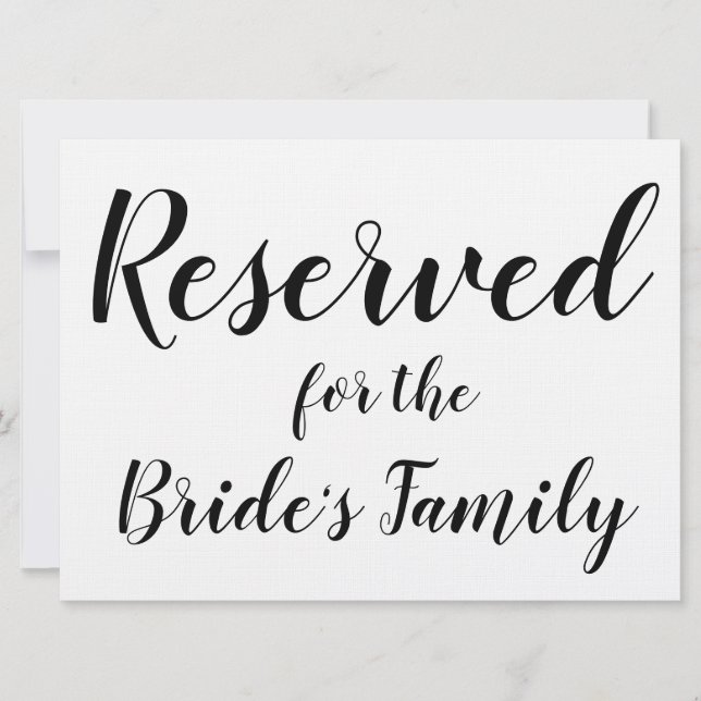 Carte Signe réservé - Famille de la mariée (Devant)