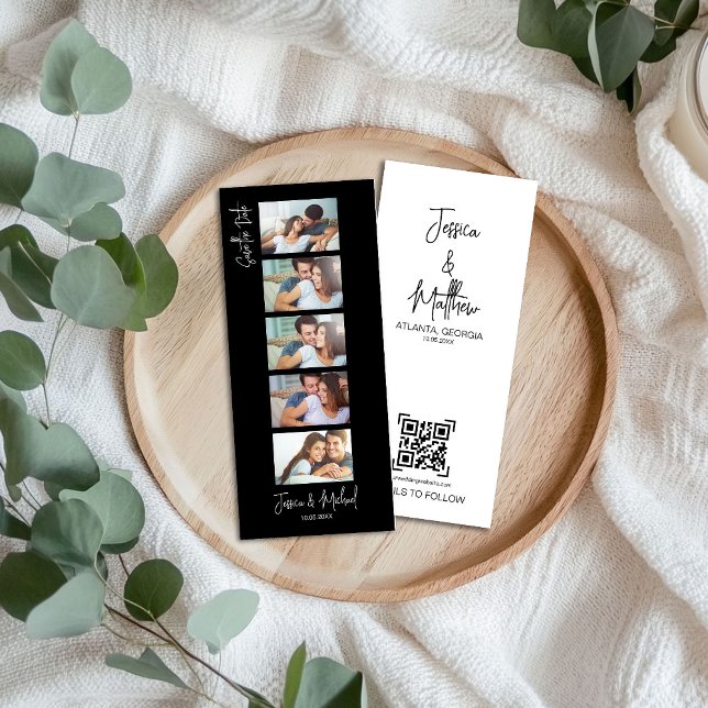 Carte Signet de cabine photo noir avec Mariage de code Q (Créateur téléchargé)
