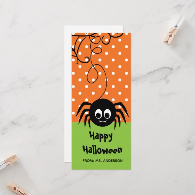 Carte Signet d'Halloween à l'araignée verte (Devant/Arrière en situation)