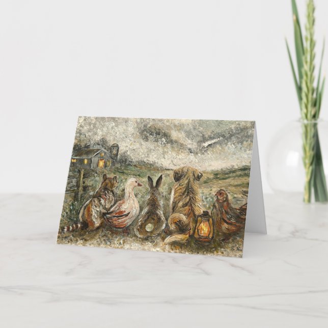 Carte Silent Watching Whimsical Farmhouse Animals  (Devant)