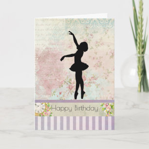 Carte Silhouette de Ballerine sur Motif Vintage Annivers