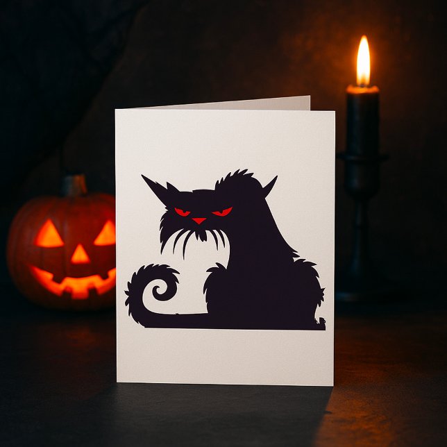 Carte Silhouette de chat noir malin avec yeux rouges (Créateur téléchargé)