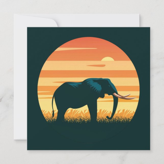 Carte Silhouette d'Elephant Safari coucher de soleil (Devant)