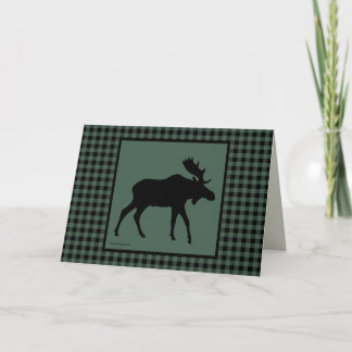 Carte Silhouette d'orignal vert et noir à carreaux