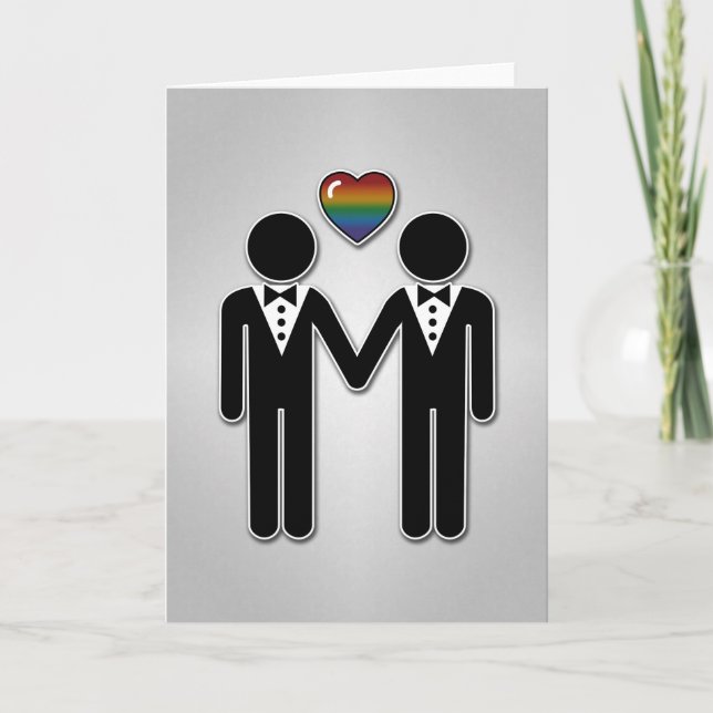 Carte Silhouette Gay Groom avec Rainbow Heart (Devant)