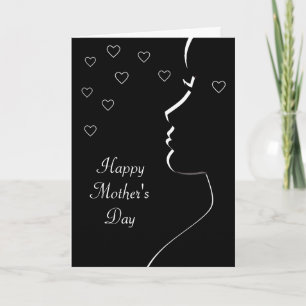 Carte Silhouette moderne en Fête des Mères Noire & Blanc