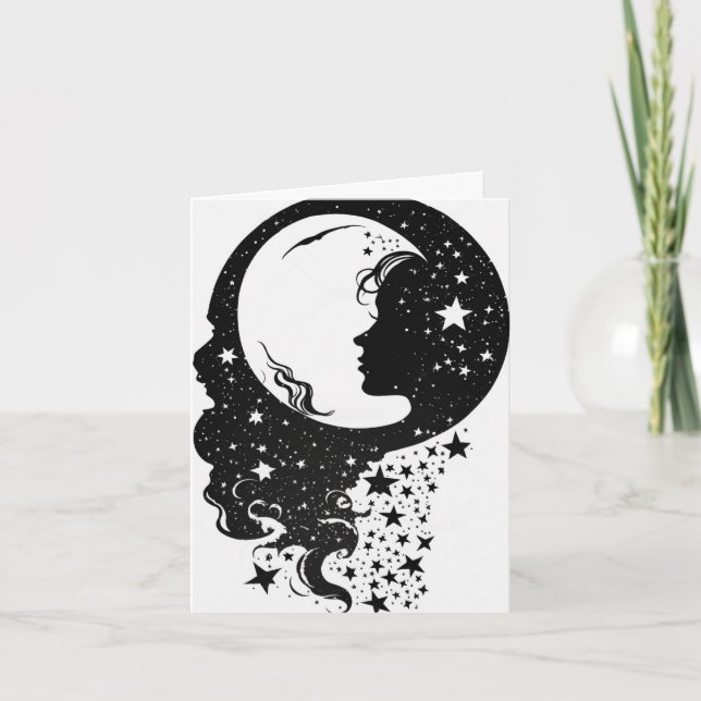 Carte Silhouette noire Vector Lady Moon et étoiles (Devant)