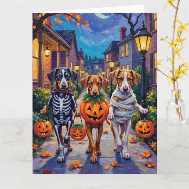 Carte Silken Windhound Dogs in Halloween Costumes (Fleur jaune)