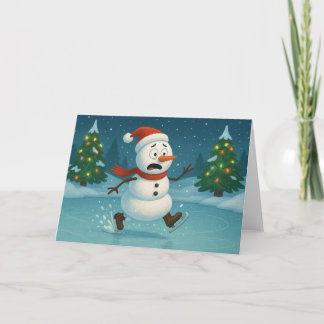 Carte Silly Snowman Ice Skating on Christmas Eve