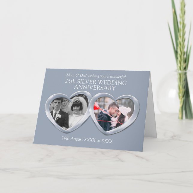 Carte Silver 25th wedding anniversary past present photo (Devant)