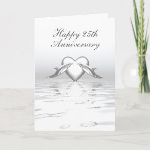 Carte Silver Anniversary Dolphins et Heart