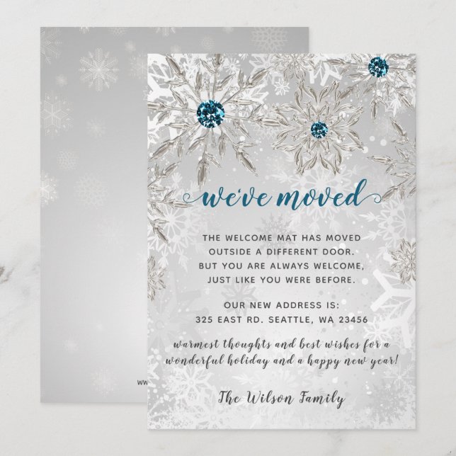 Carte Silver Aqua Snowflakes Nous avons déplacé les Cart (Devant / Derrière)