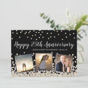 Carte Silver Gold Confetti Photo 25e Anniversaire