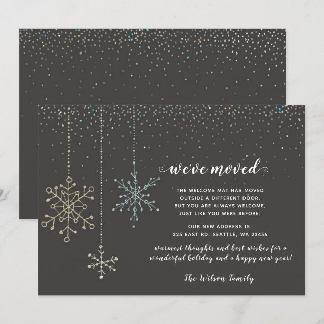 Carte Silver Gold Snowflakes Nous avons déplacé les Cart (Devant / Derrière)