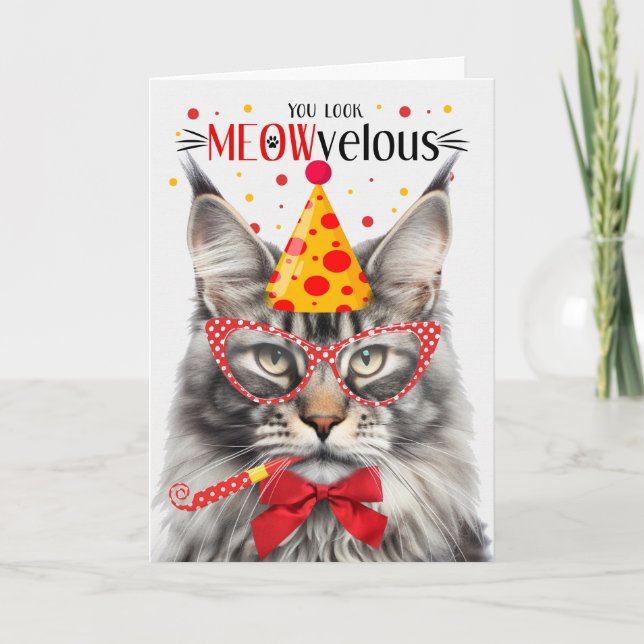 Carte Silver Maine Coon Tabby Cat MEOWvelous Anniversair (Devant)