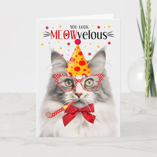Carte Silver Norwegian Forest Chat MEOWvelous Anniversai (Devant)