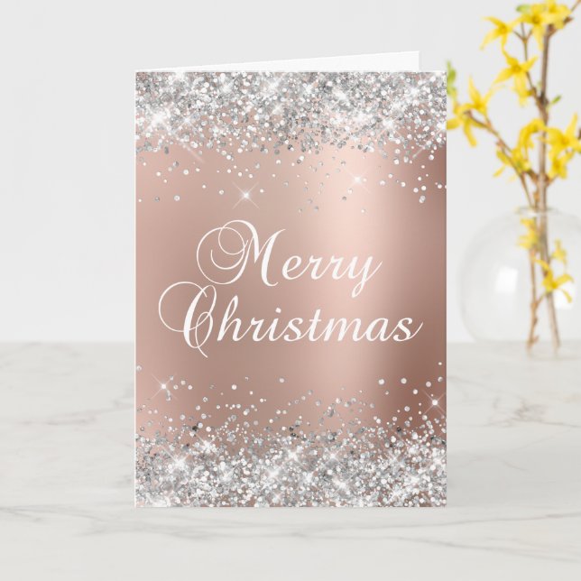 Carte Silver Parties scintillant Rose Or Ombre Joyeux No (Fleur jaune)