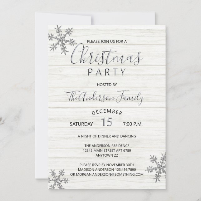 Carte Silver Snowflake Chic moderne fête de Noël (Devant)