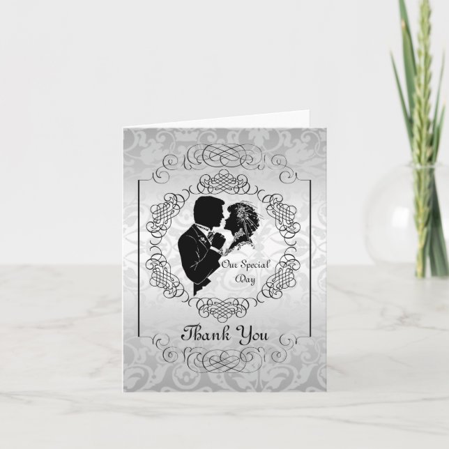 Carte Silvery White Bride & Groom Silhouette Note (Devant)