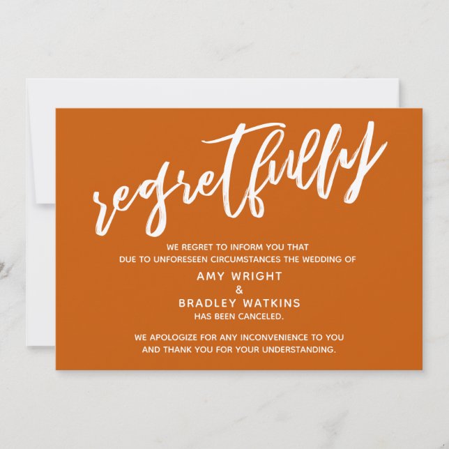 Carte simple Annulée Mariage Burnt Orange Regrets  (Devant)