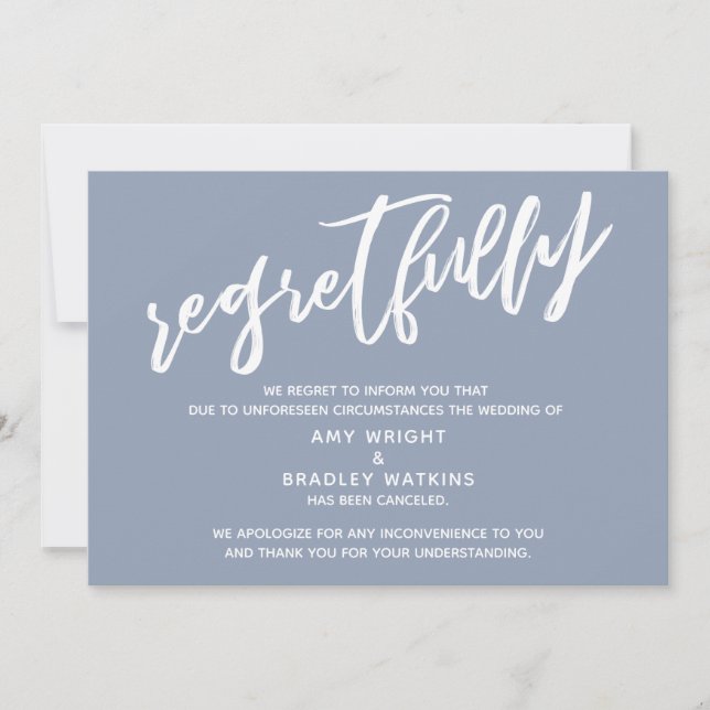 Carte simple Annulée Mariage Dusty Blue Regrets (Devant)