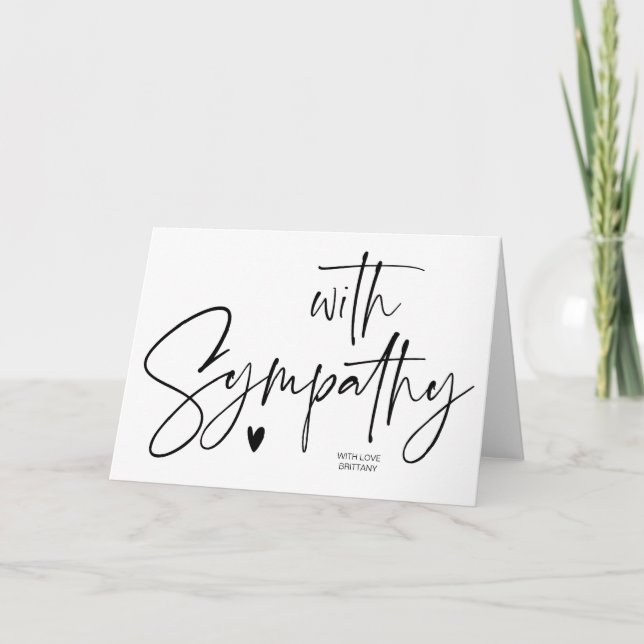 Carte Simple Avec Condolence Sympathique Coeur de deuil (Devant)