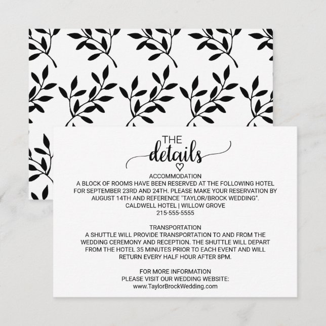 Carte simple avec détails de calligraphie noire (Devant / Derrière)