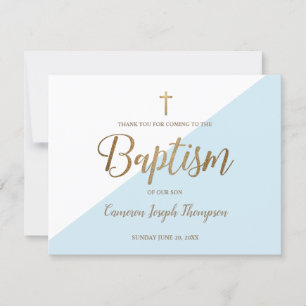 Carte Simple bébé garçon Baptême Bleu Merci or