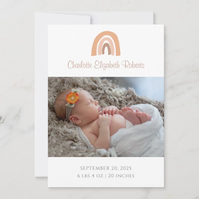 Carte simple Boho Rainbow Photo Faire-part de nais (Devant)