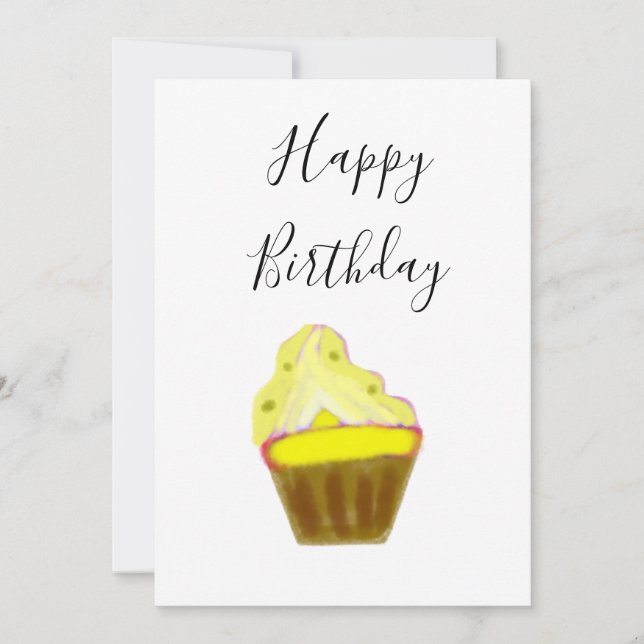 Carte simple cupcake jaune élégant heureux anniversaire (Devant)
