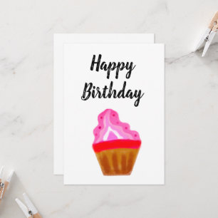 Carte simple cupcake rose élégant heureux anniversaire