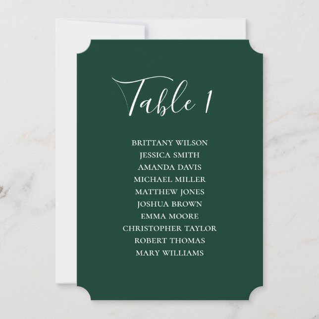 Carte simple de sièges mariages verts. Écriture mo (Devant)
