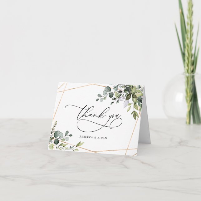 Carte Simple Dusty Blue Greenery Mariage or (Devant)