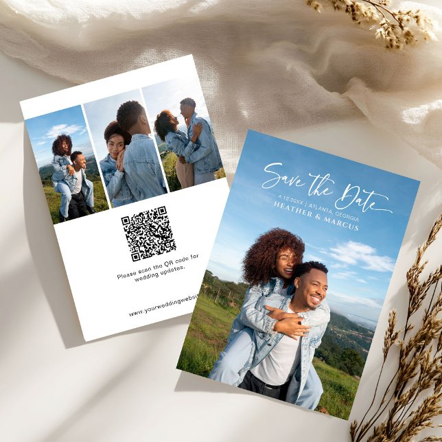 Carte Simple Elegant 4-Photo Calligraphy QR Code (Créateur téléchargé)