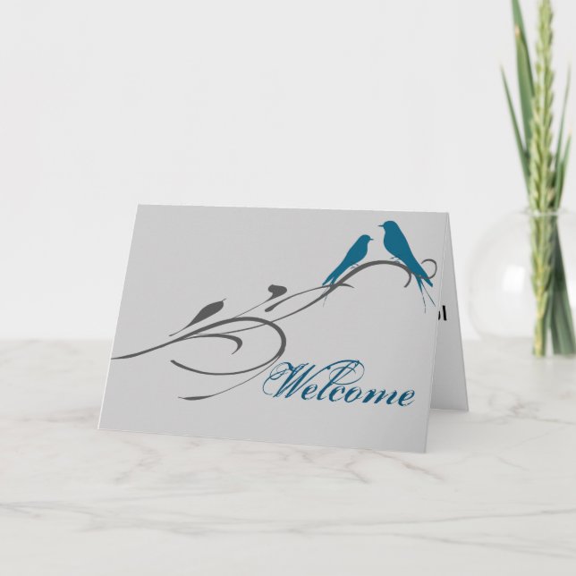 Carte Simple Elegant Birds Swirl Bienvenue (Devant)