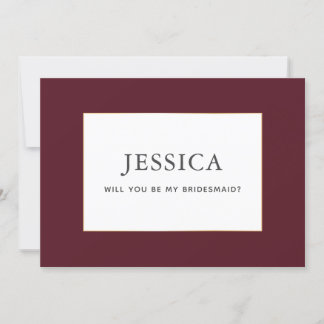 Carte simple Elegant Gold Burgundy Wine Bridesmaid