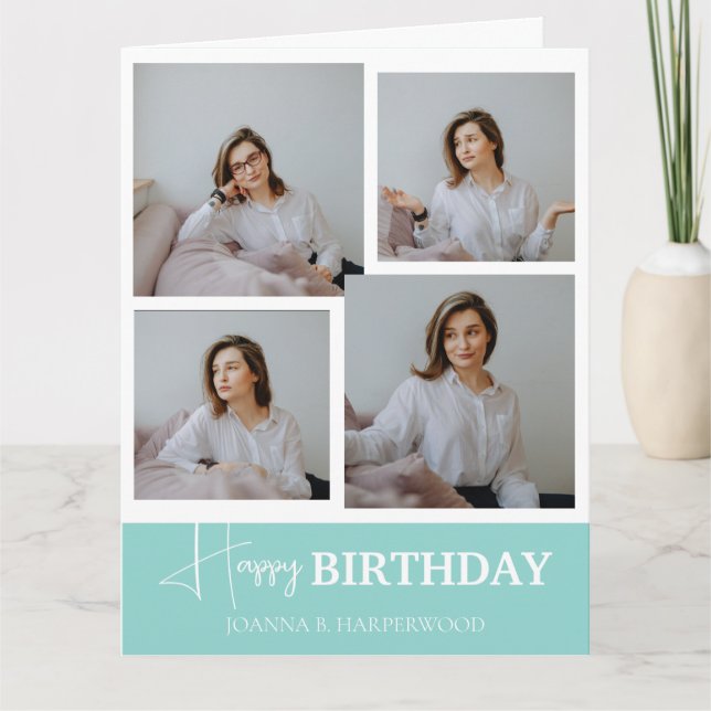 Carte Simple élégante calligraphie Anniversaire Photo él (Devant)