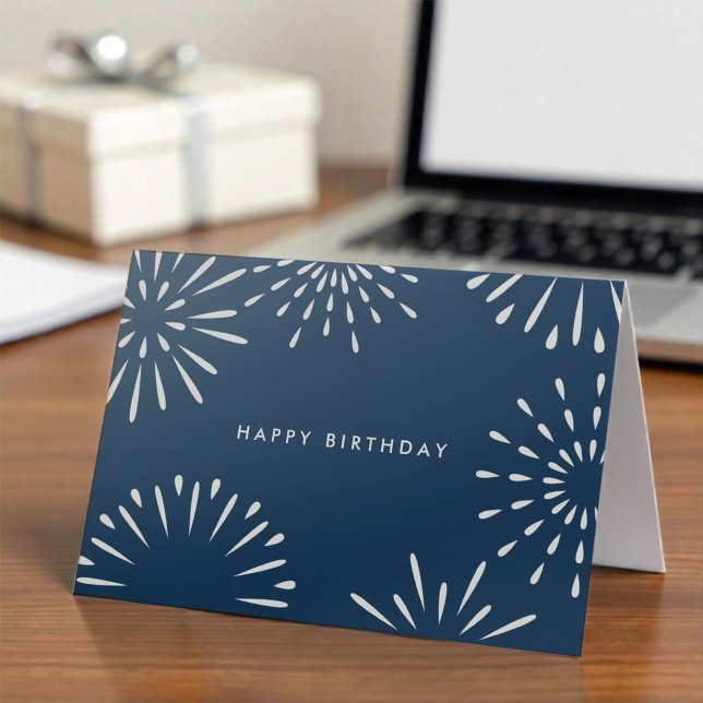 Carte Simple Entreprise Bleu Blanc Feu d'artifice Annive (Créateur téléchargé)