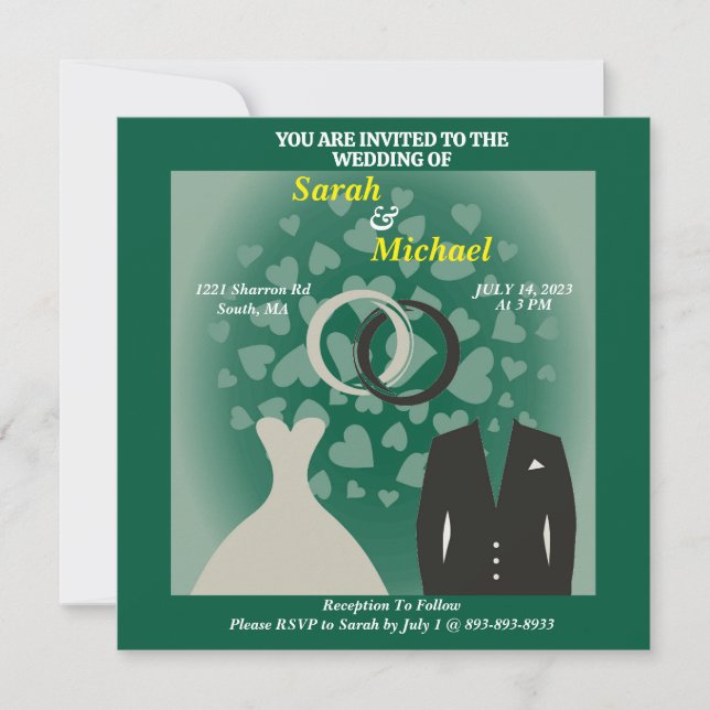 Carte Simple et élégante Mariée et Coeur de chambre (Devant)