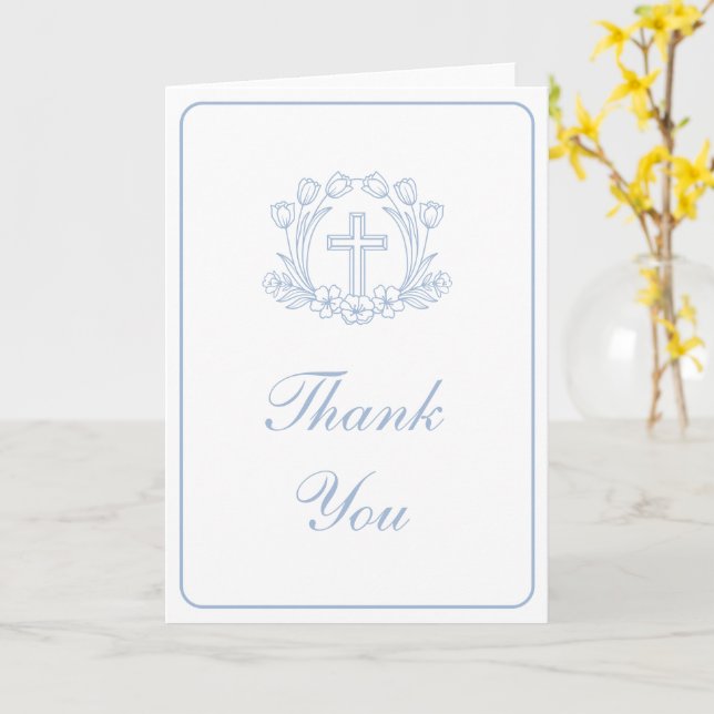 Carte Simple Floral Light Blue Cross Religious Thank You (Fleur jaune)